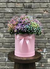 Цветочная композиция из Гипсофила и Розы в шляпной коробке в Равнинном