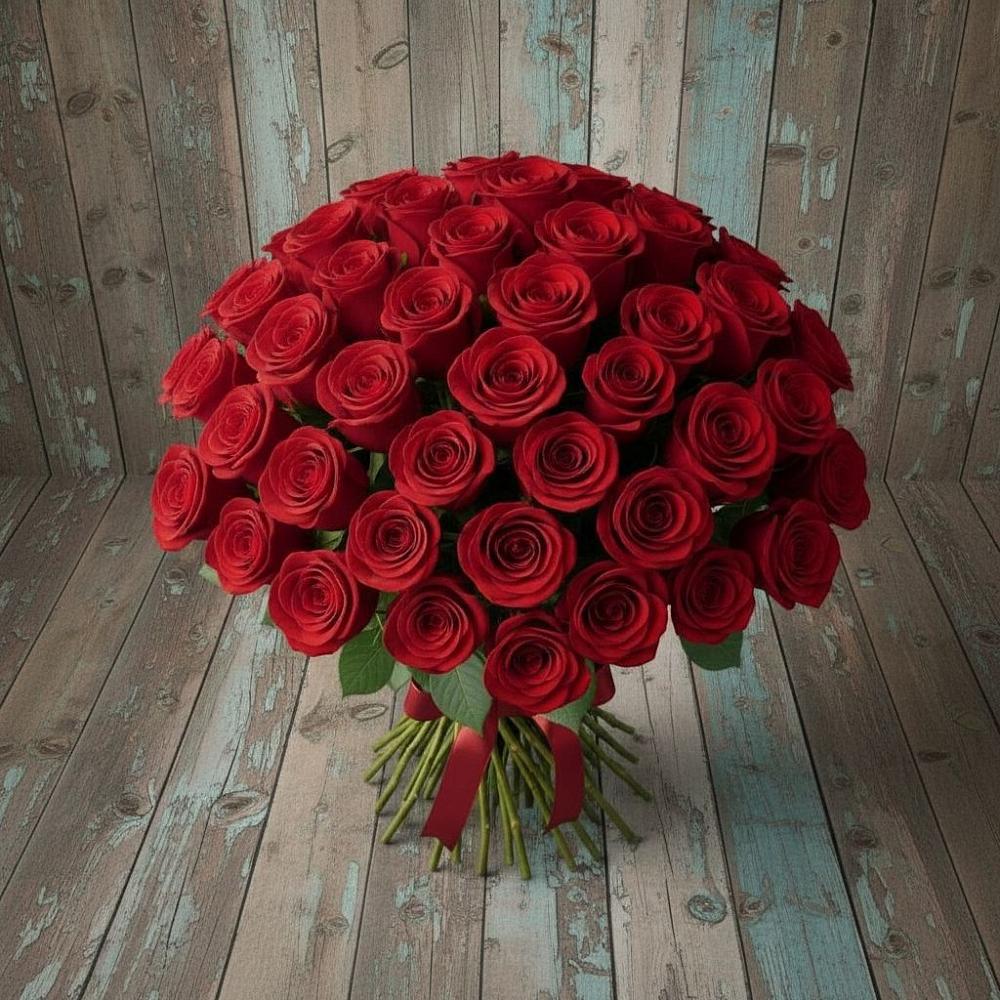 Букет 55 Красных роз Фридом в Равнинном