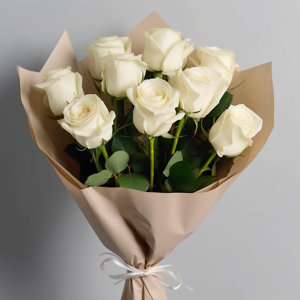 Букет 9 Белых роз Эдлесс Лав в Равнинном