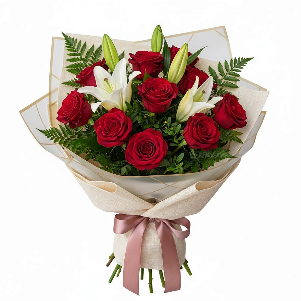 Букет цветов из: Лилии и Розы в Равнинном