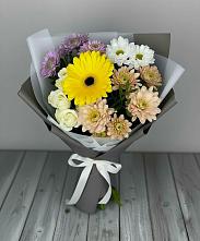 Букет цветов из:  Розы, Герберы и Хризантемы в Равнинном