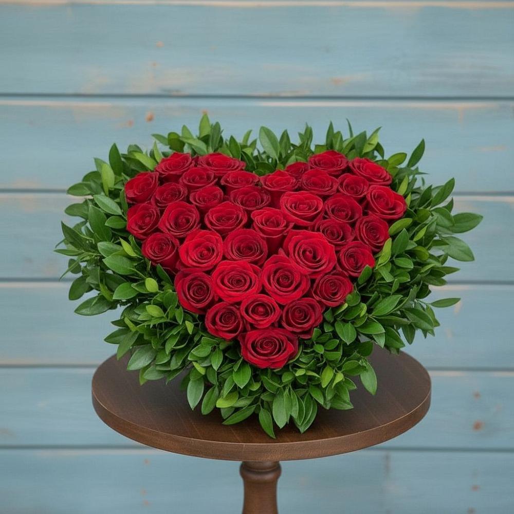 Цветочная композиция из Розы в виде сердца в Равнинном