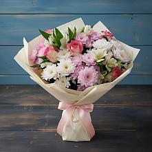 Букет цветов из:  Хризантемы, Альстромерии и Розы в Равнинном