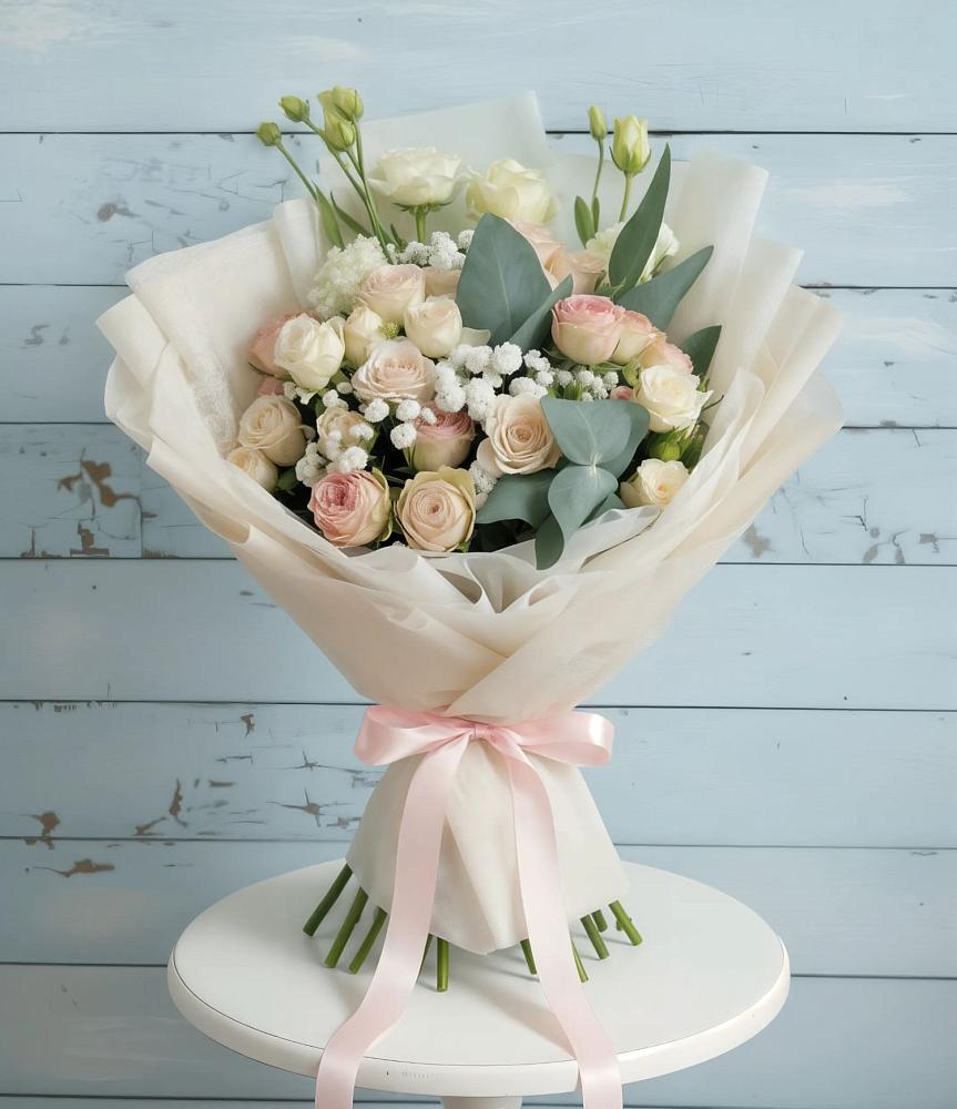 Букет цветов из: Розы и Лизиантусы в Равнинном