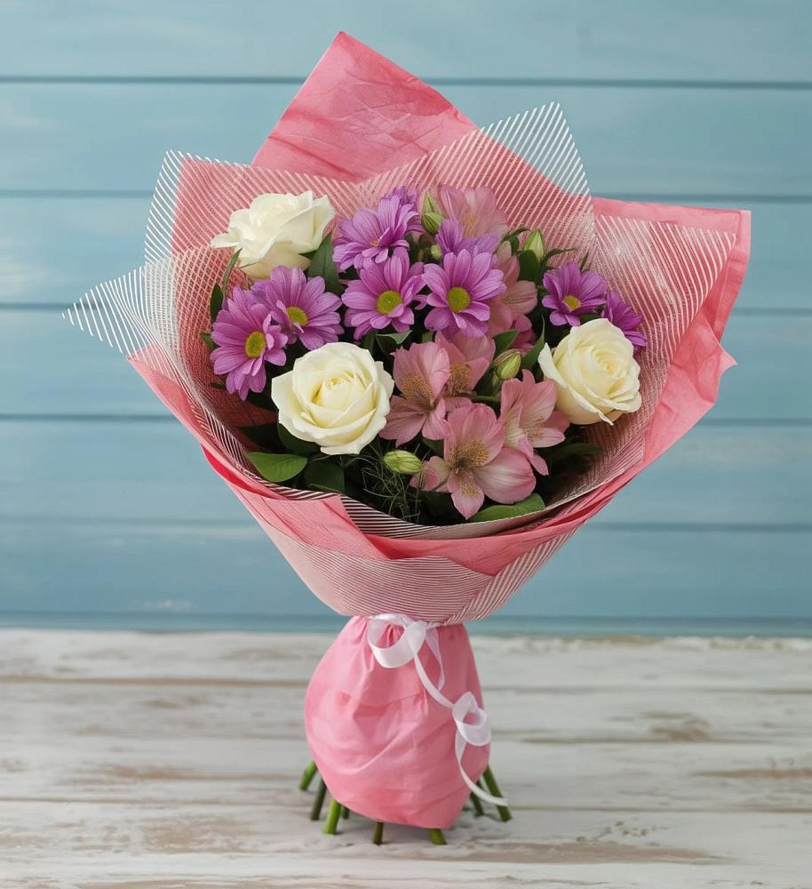 Букет цветов из: Герберы в Равнинном